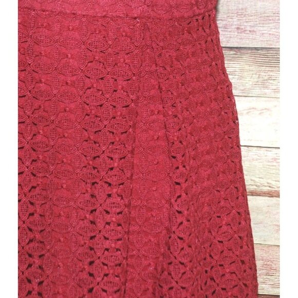 Francesca's Burgundy Rust Sheath Dress Size L Lined Embroidered Lace Fit & Flare - Picture 6 of 14